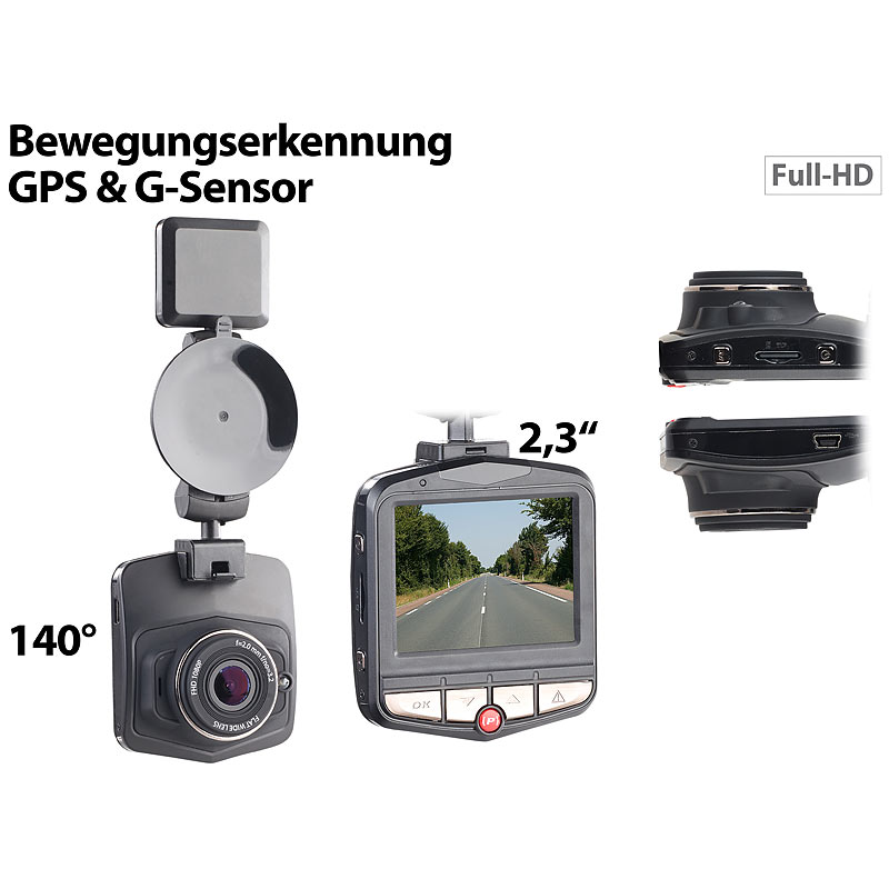 Full-HD-Dashcam MDV-2770.gps mit GPS & G-Sensor, 5,8-cm-Display (2,3