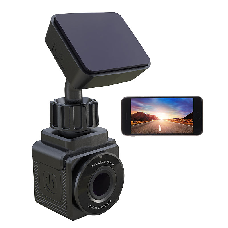 WiFi-Mini-Dashcam, Full HD 1080p, G-Sensor, GPS, 155°-Weitwinkel, App