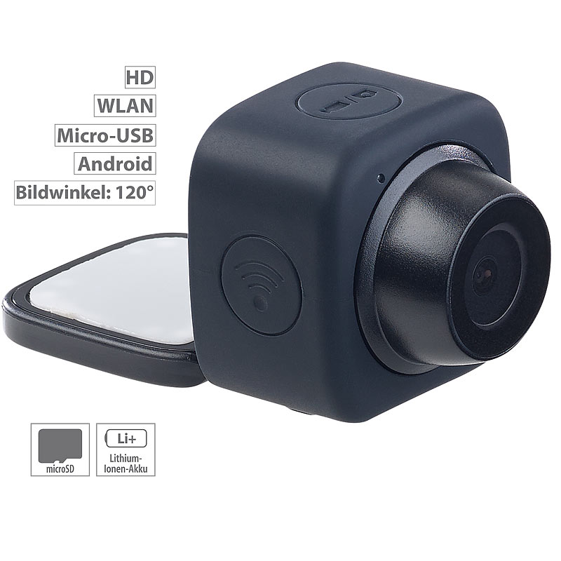 Mini-Selfie-Cam mit WLAN und App-Steuerung, 720p, Klebepad & Magnet