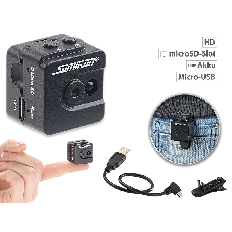 Ultrakompakte Micro-Videokamera mit HD-720p-Auflösung & LED-Nachtsicht