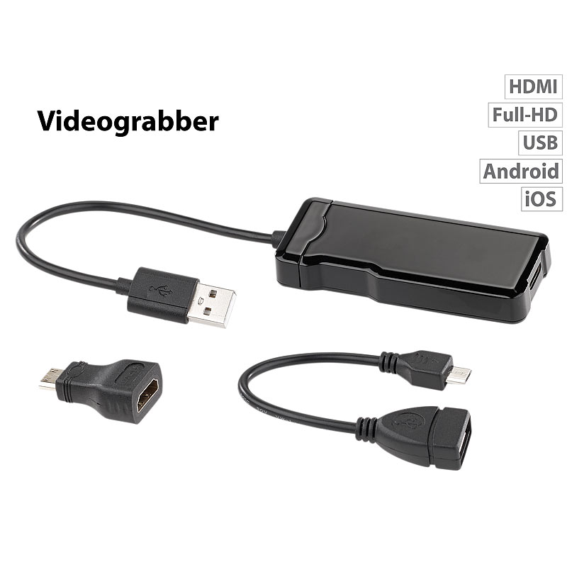 USB-HDMI-Videograbber für Videos bis Full HD (1080p), mit OTG-Adapter