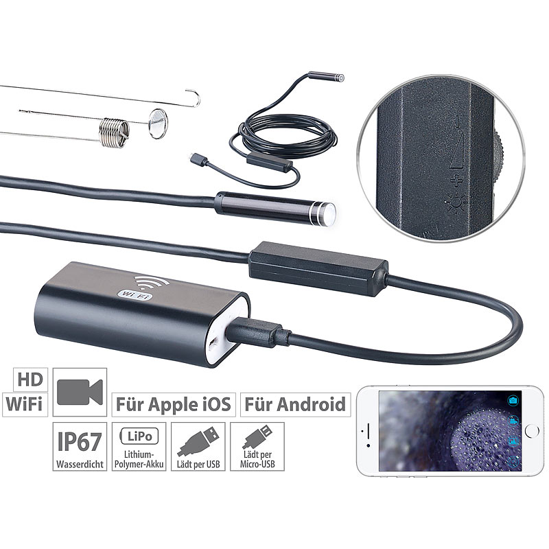 WiFi-HD-Endoskop-Kamera für iOS- und Android-Mobilgeräte, 2 m