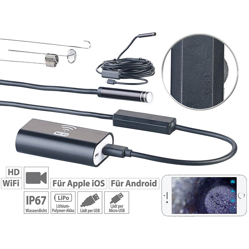 WiFi-HD-Endoskop-Kamera für iOS- und Android-Mobilgeräte, 5 m