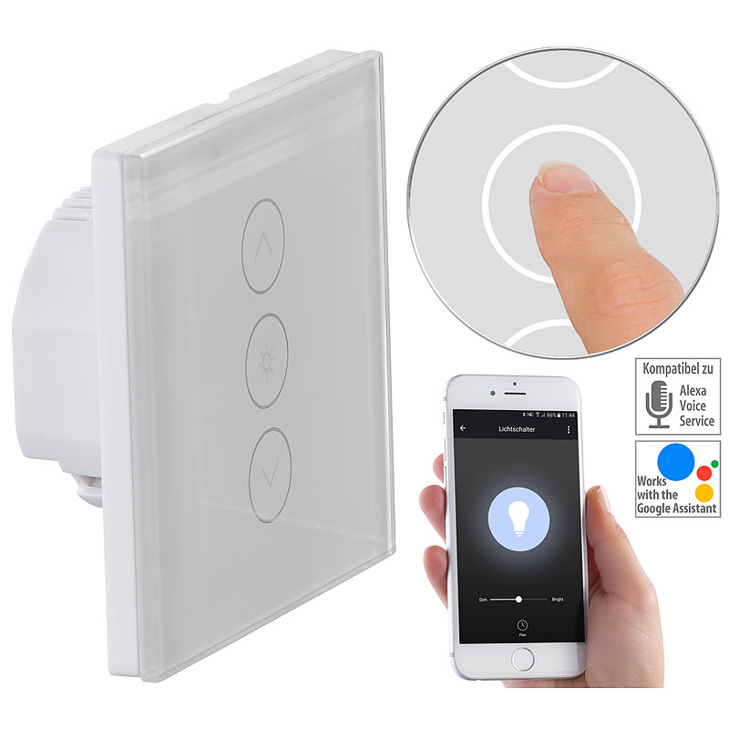Touch-Lichtschalter & Dimmer, komp. zu Amazon Alexa & Google Assistant