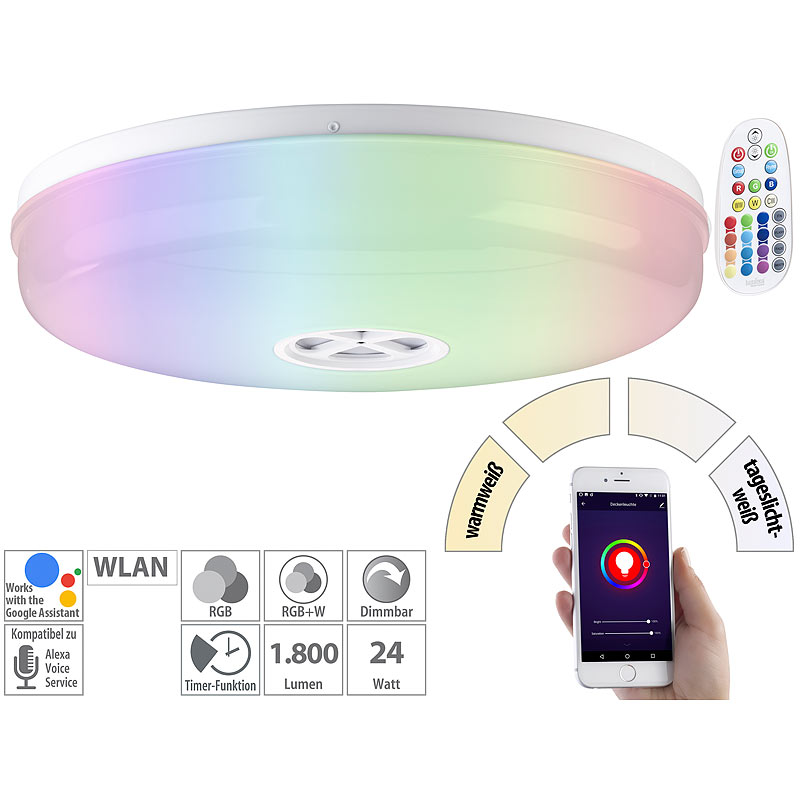 LED-Deckenleuchte RGB + CCT, mit WLAN, App und Sprachsteuerung