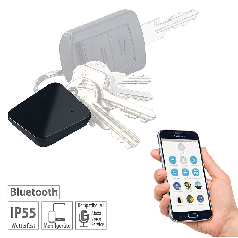 6in1-Schlüsselfinder, Bluetooth 5, App, kompatibel mit Amazon Alexa