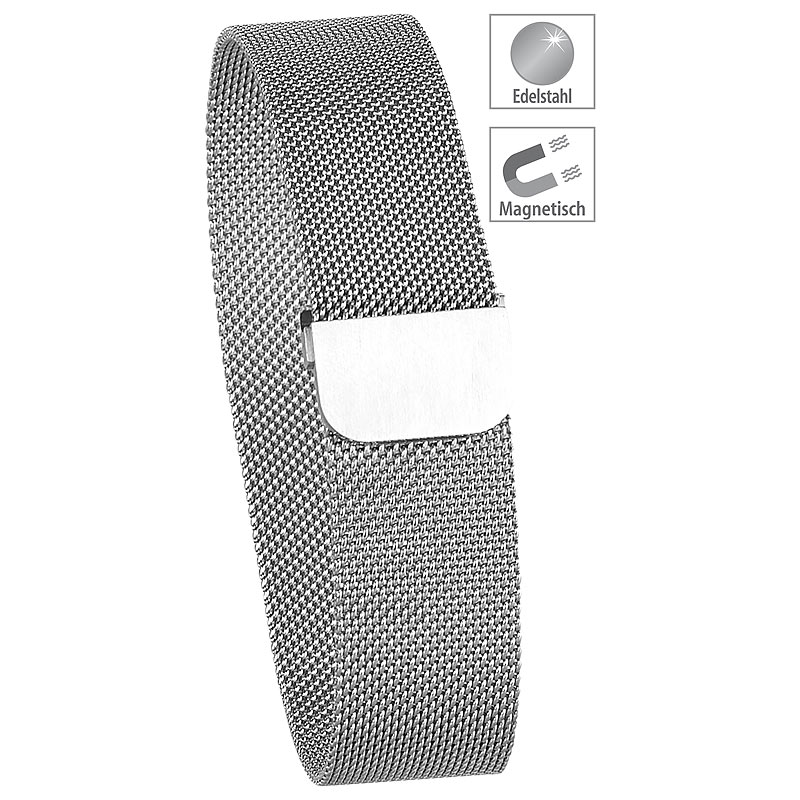 Milanaise-Armband für Uhren mit 20-mm-Steg, Magnet-Verschluss, silber