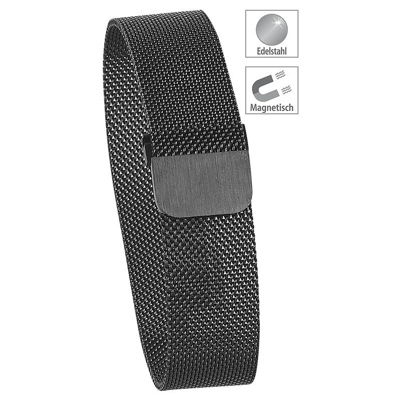 Milanaise-Armband für Uhren mit 20-mm-Steg, Magnet-Verschluss, schwarz