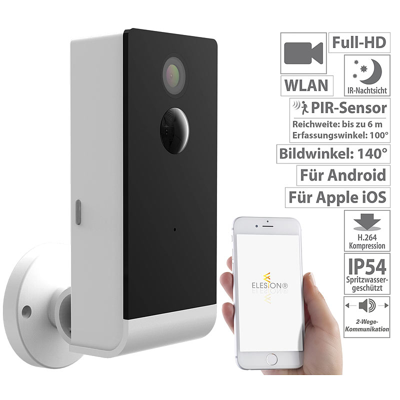 Full-HD-IP-Überwachungskamera mit smarter Nachtsicht, WLAN, App, IP54