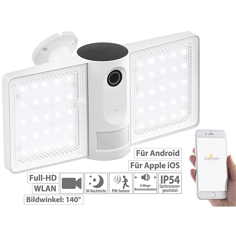 Full-HD-IP-Überwachungskamera, LED-Strahler, WLAN, App, für Echo Show