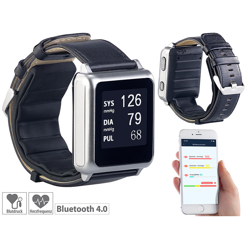 Blutdruck-Armbanduhr mit Pumpe, E-Ink-Display, Bluetooth & App