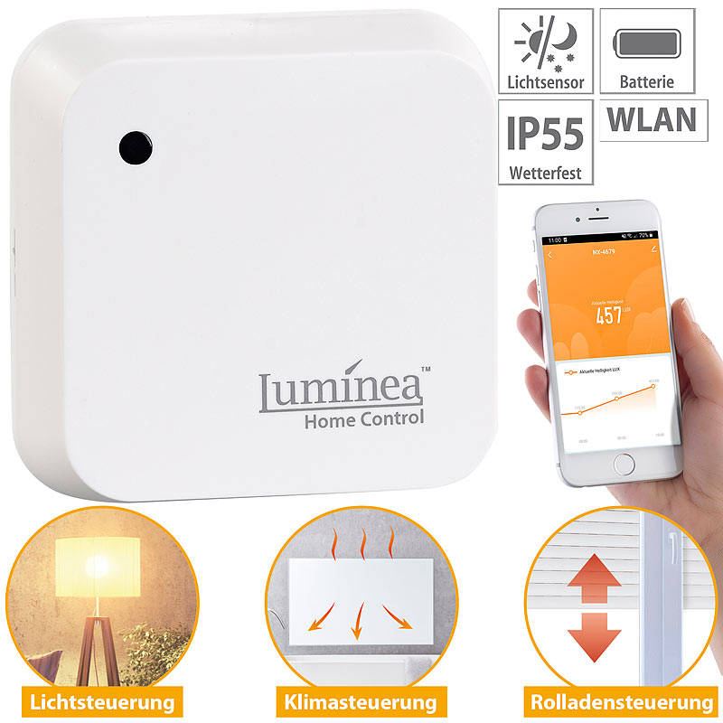Wetterfester WLAN-Licht- & Dämmerungs-Sensor mit App, IP55