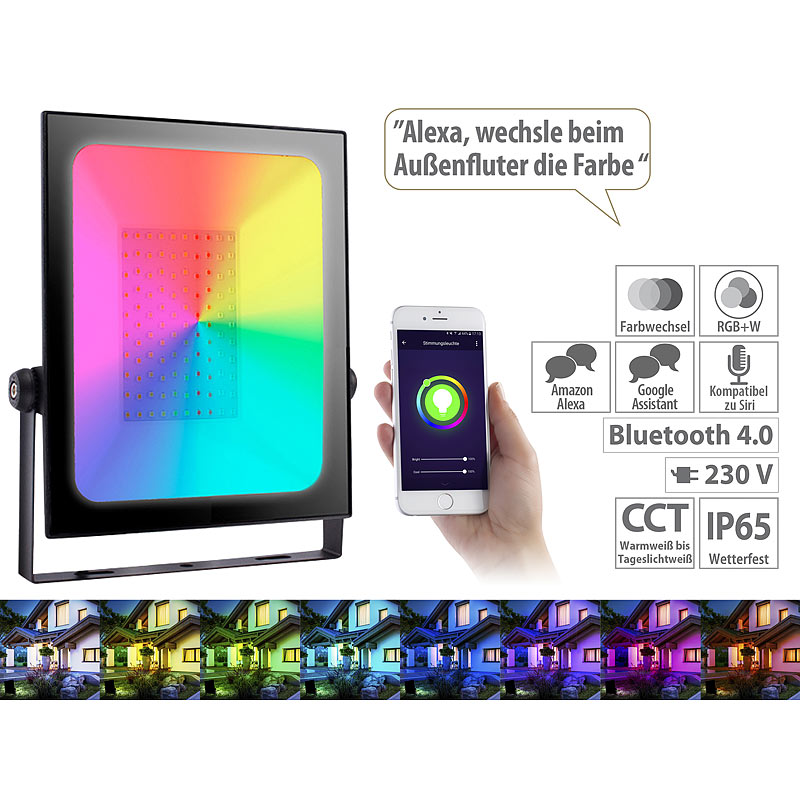 Outdoor-Fluter mit RGB-CCT-LEDs, Bluetooth & App, 4.500 lm, 60 W, IP65
