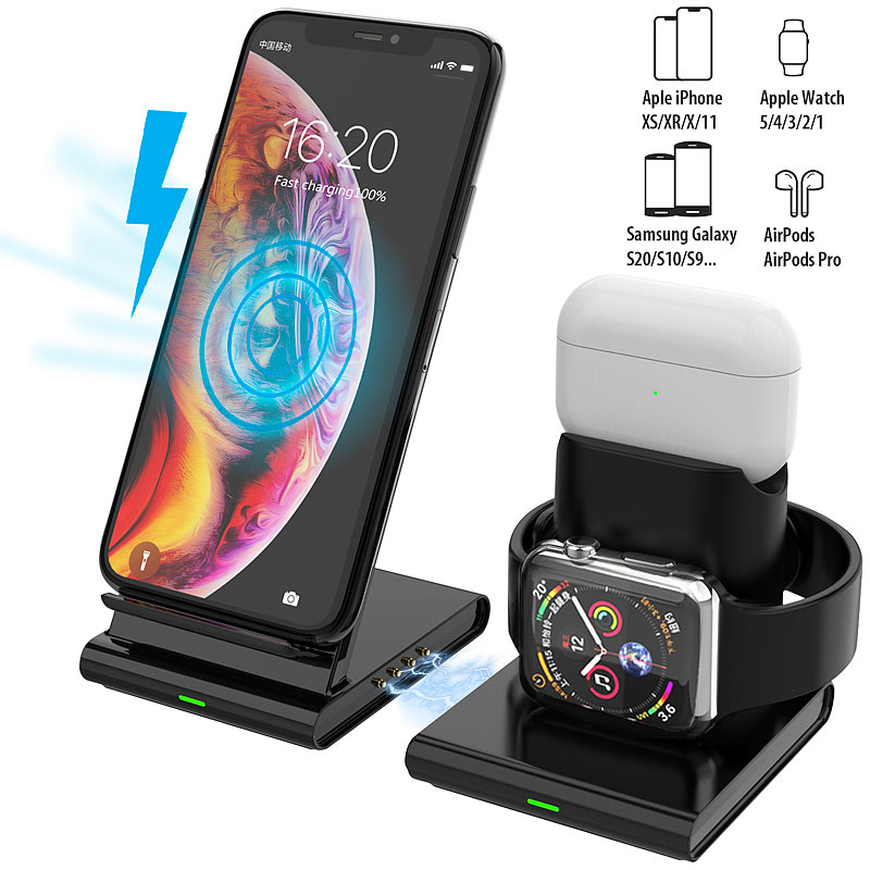 3in1-Induktions-Ladestation für Smartphone, Apple Watch & AirPods, 10W