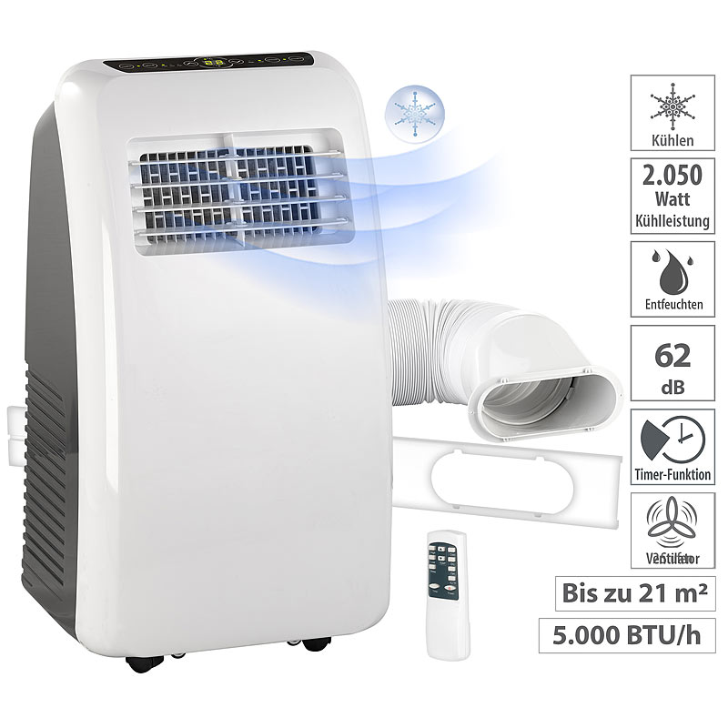 Mobile Monoblock-Klimaanlage mit Entfeuchter, 5.000 BTU/h, 2.050 Watt