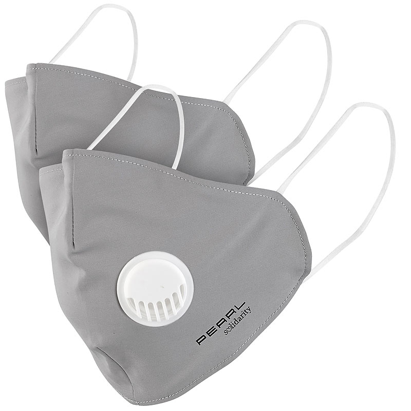 2er-Set Mund-Nasen-Stoffmasken mit Ventil, waschbar, Größe L