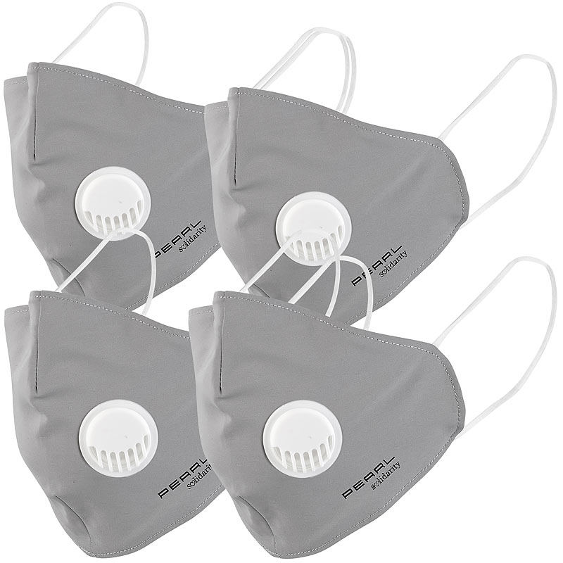 4er-Set Mund-Nasen-Stoffmasken mit Ventil, waschbar, Größe L