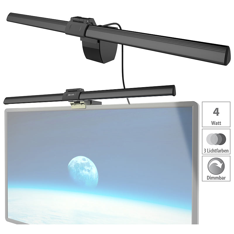 XL-USB-LED-Leuchte für PC-Monitor, 3 Lichtfarben, dimmbar, 4 W, 40 cm