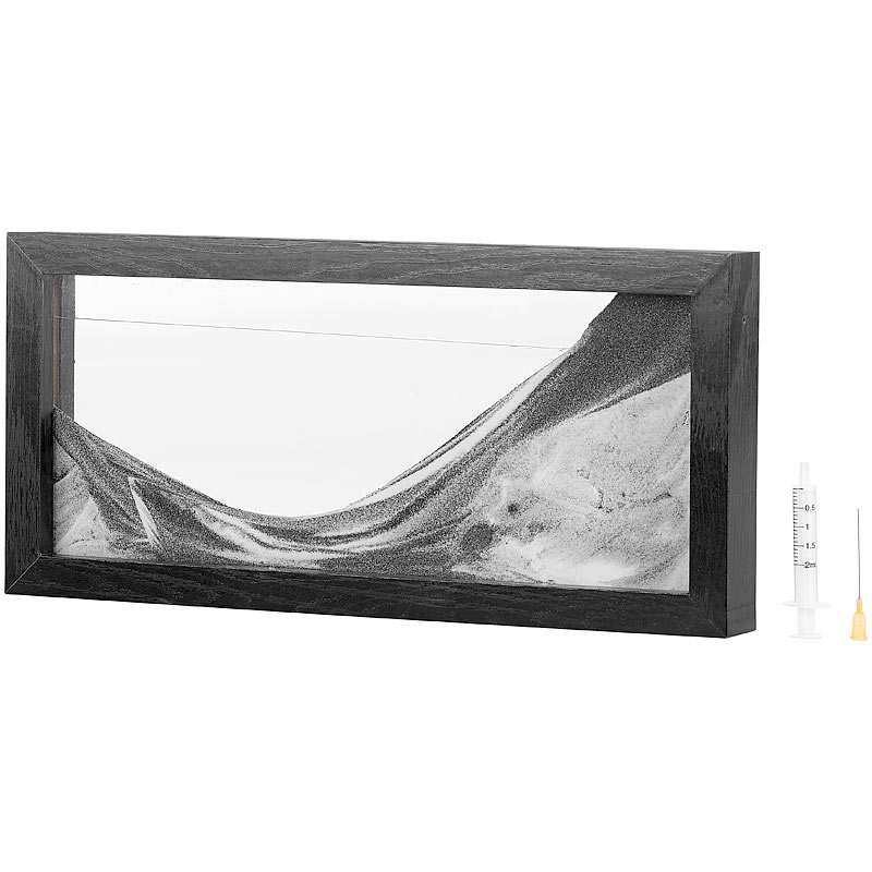Schwarz-Weiß-Sandbild mit Holzrahmen, 35 x 16 cm
