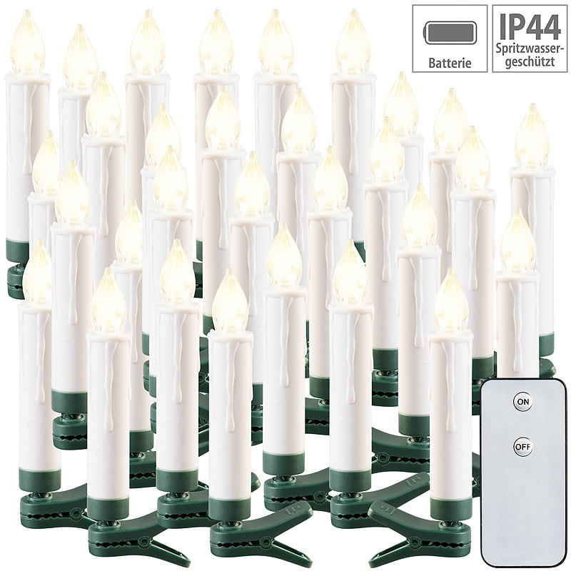 30er-Set LED-Outdoor-Weihnachtsbaum-Kerzen mit IR-Fernbedienung, IP44