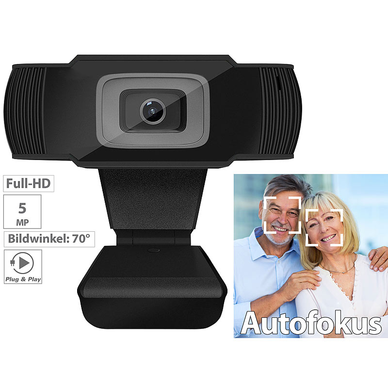 Full-HD-USB-Webcam mit 5 MP, Autofokus und Dual-Stereo-Mikrofon
