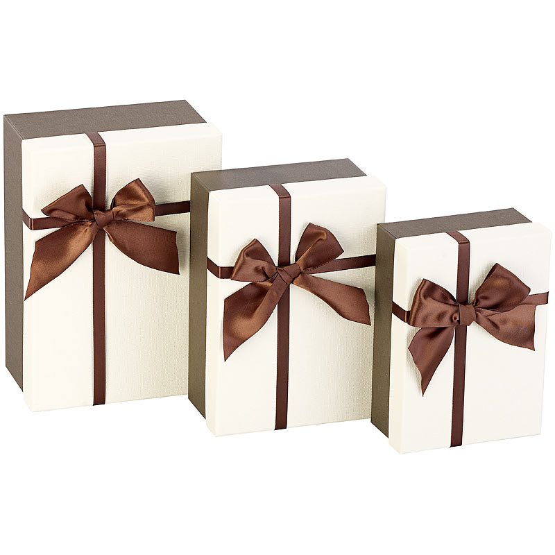 3er-Set edle Geschenk-Boxen mit brauner Schleife, 3 Größen