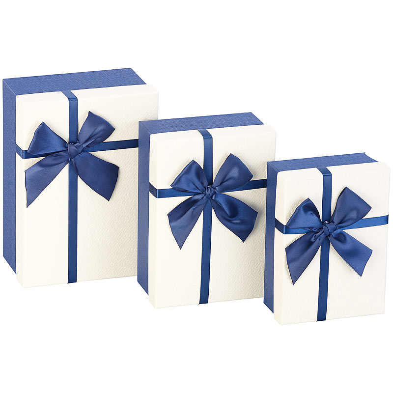 3er-Set edle Geschenk-Boxen mit blauer Schleife, 3 verschiedene Größen