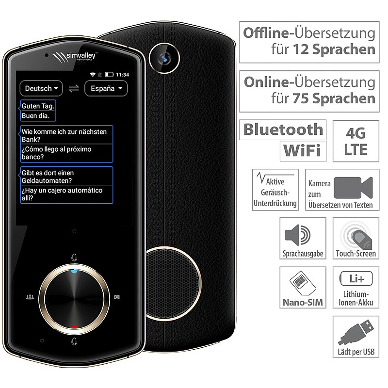 Mobiler Echtzeit-Sprachübersetzer, 75 Sprachen, mit Kamera, 4G & WLAN