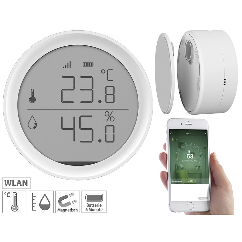 WLAN-Temperatur- & Luftfeuchtigkeits-Sensor mit App, 15-Tage-Speicher