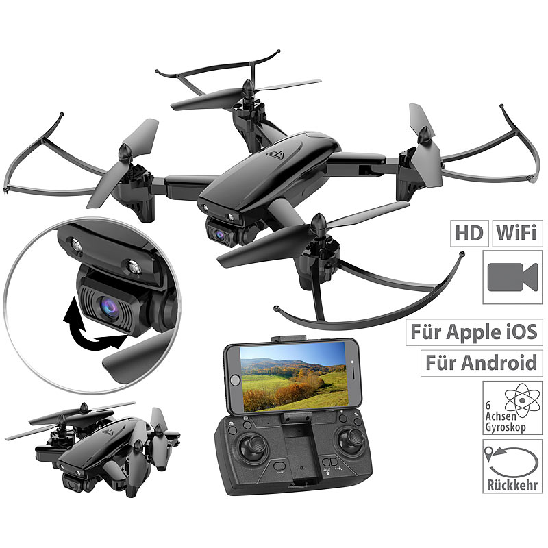 Faltbarer WiFi-FPV-Quadrocopter mit HD Kamera, Optical Flow, App
