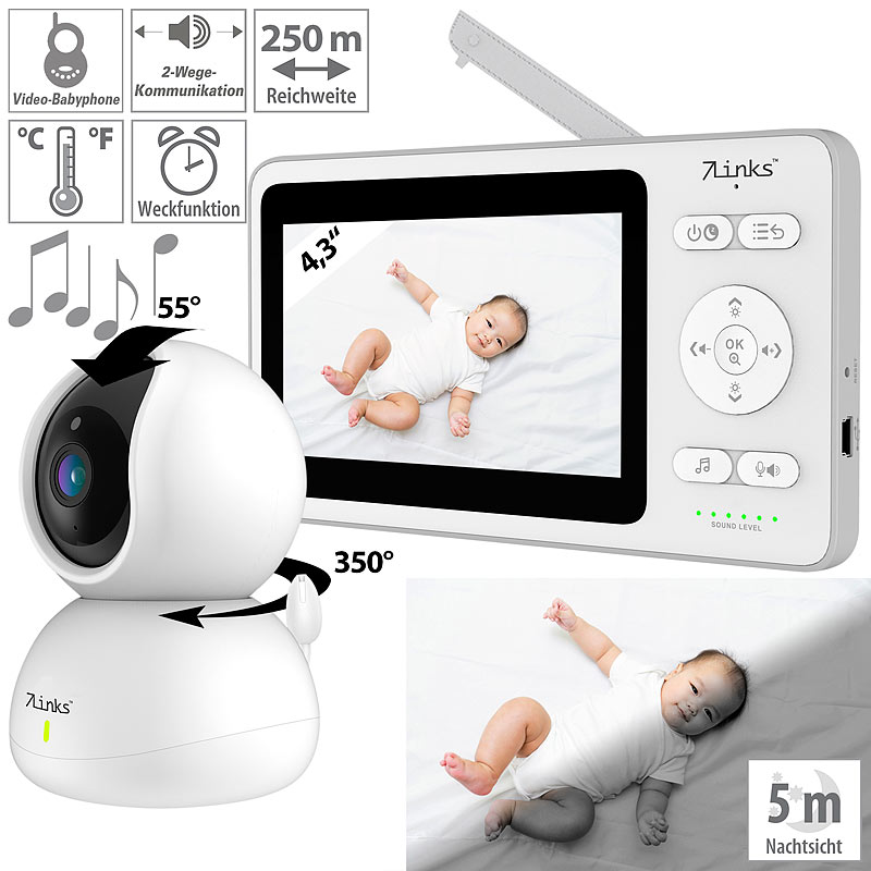 Video-Babyphone, dreh- & schwenkbare Kamera, 11 cm (4,3