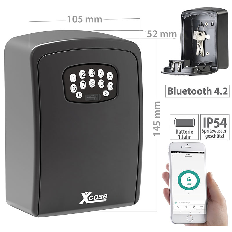 Mini-Schlüssel-Safe SAF-100.app mit Bluetooth und App, IP54
