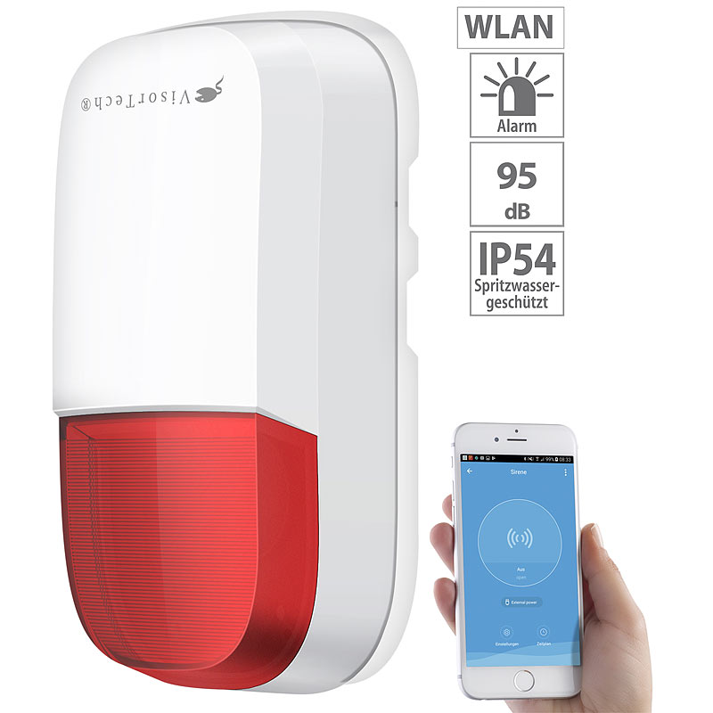 WLAN-Outdoor-Sirene mit Blinklicht und 95 dB, IP54, ELESION-kompatibel
