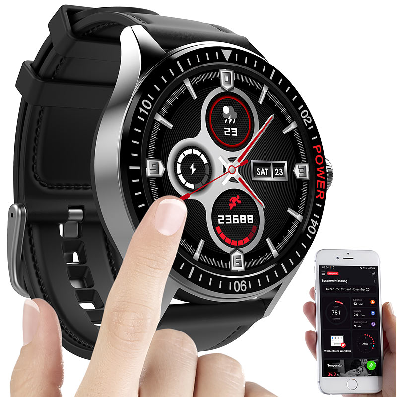 Smart Uhr Smartwatch mit AlwaysOnDisplay, Bluetooth, App