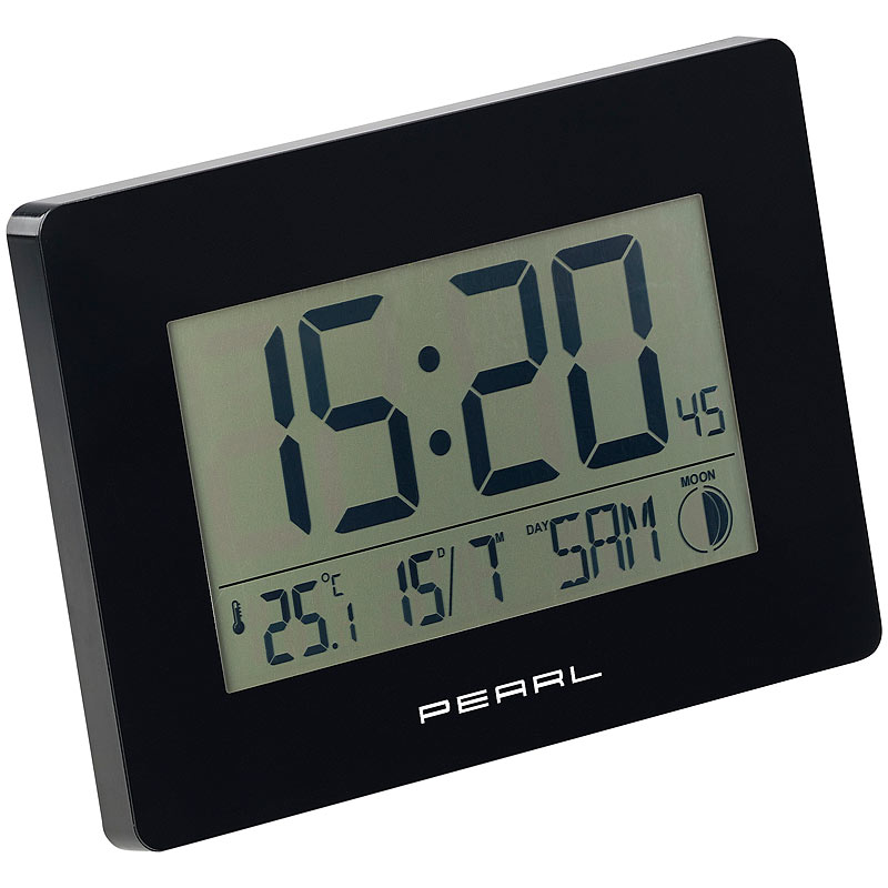 Lunartec Tisch-Uhr: LED-Funk-Tisch- und Wanduhr mit Datum & Temperatur  (Versandrückläufer) (Uhr mit Leuchtanzeige)