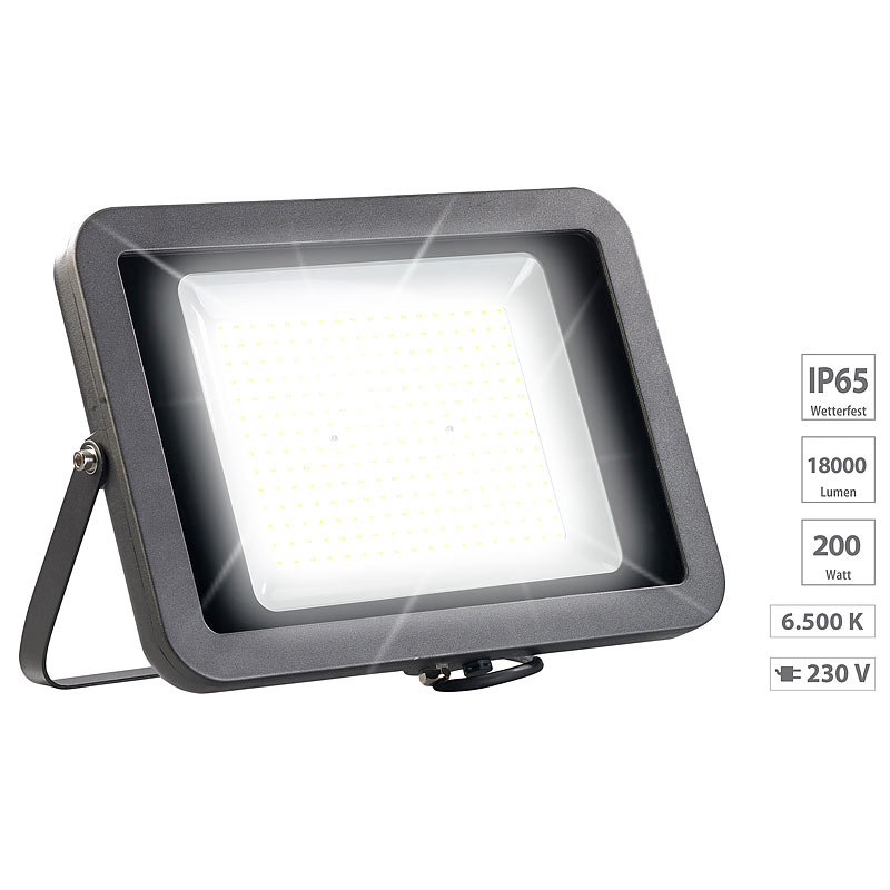 Wetterfester LED-Fluter, 200 W, 18.000 lm, IP65, 6.500K tageslichtweiß