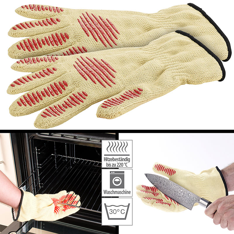 2er-Set Sicherheits-Handschuh, Hitze- & Schnittschutz, Antirutsch-Pads