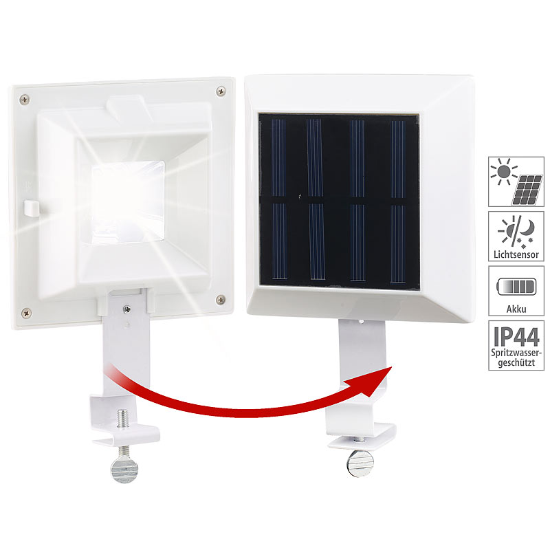 Solar-LED-Dachrinnenleuchte, 6 SMD-LEDs, 20 Lumen, IP44, Licht-Sensor