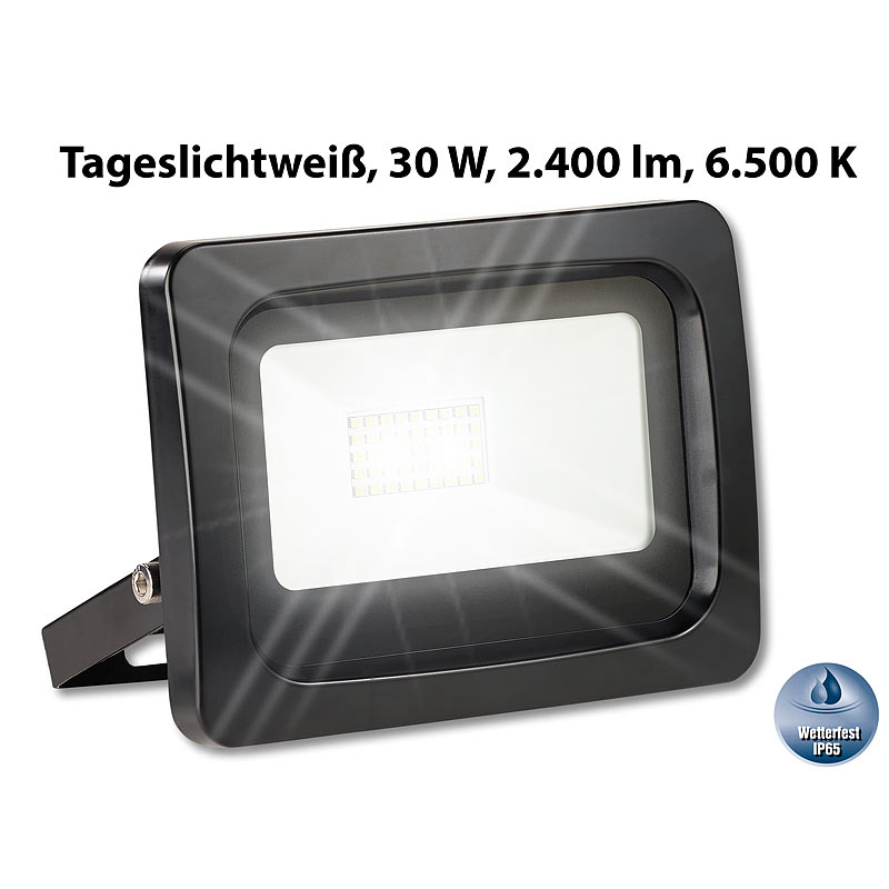 Wetterfester LED-Fluter, 30 W, 2.400 lm, IP65, 6.500 K, tageslichtweiß