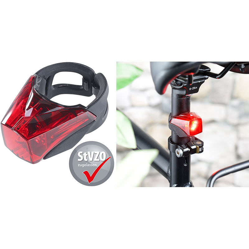 LED-Fahrradrücklicht mit Batteriebetrieb, zugelassen nach StVZO, IPX4