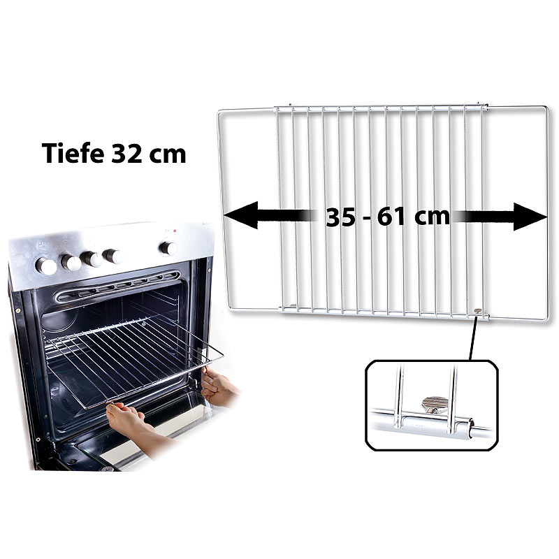 Universal-Backofenrost, ausziehbar von 35 - 61 cm, 32 cm tief