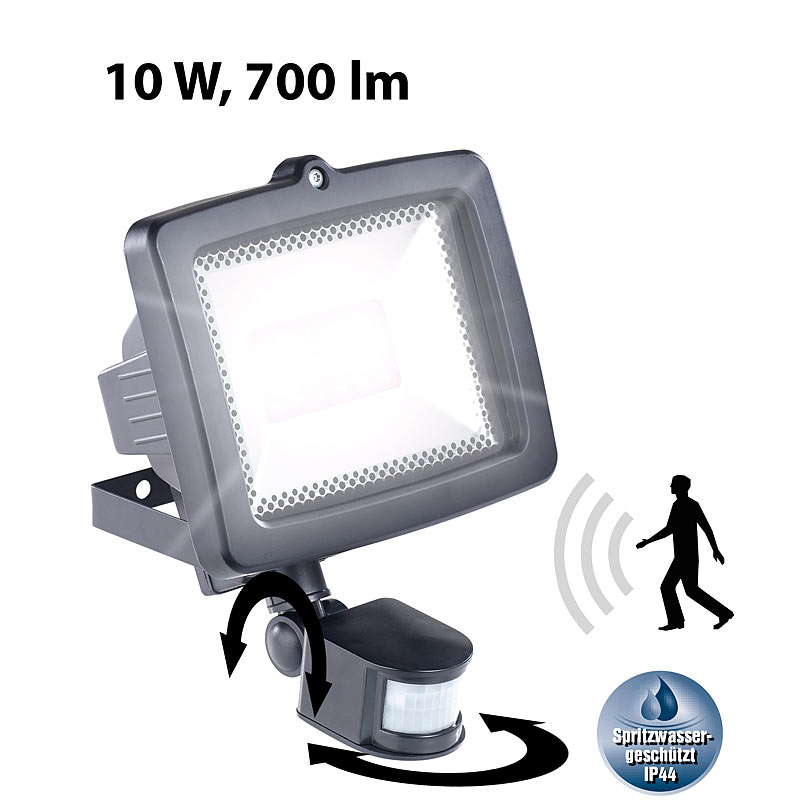 LED-Fluter für den Außenbereich, 10 Watt, 700 Lumen, PIR-Sensor, IP44