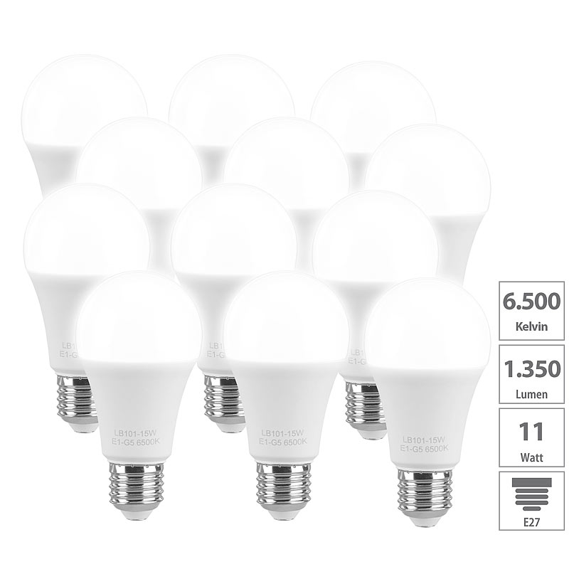 LED-Lampe E27, 15 W, 1350 lm, A+, tagelichtweiß (6.500 K), 4er-Set