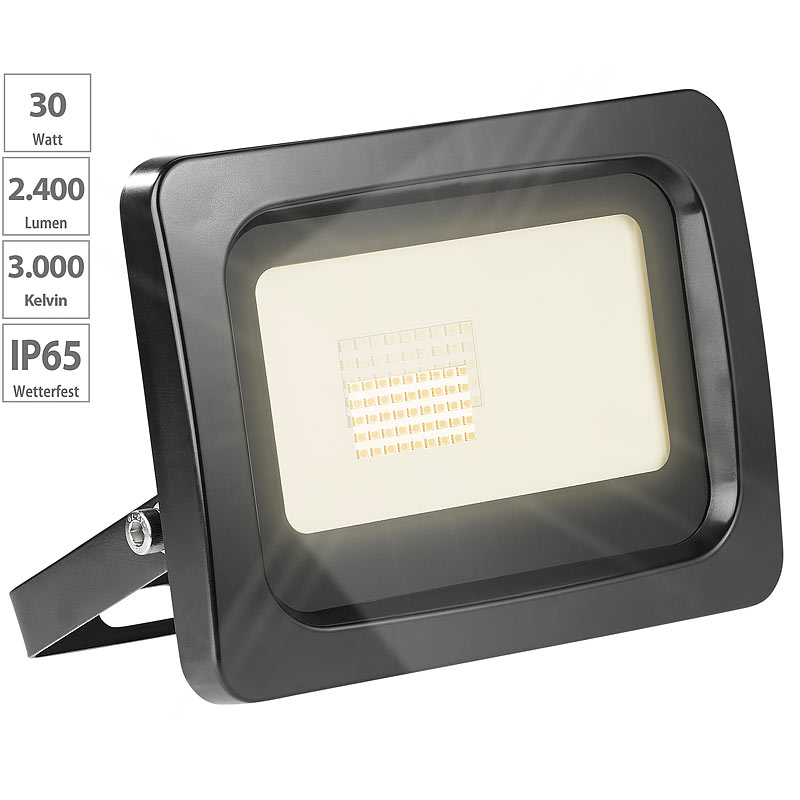 Wetterfester LED-Fluter, 30 Watt, 2.400 Lumen, IP65, 3.000 K, warmweiß