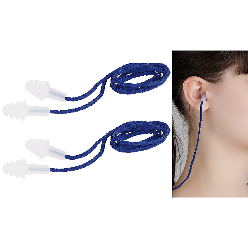 Transparente Gehörschutzstöpsel mit Lamellen, 2 Paar mit Kordel, 29 dB