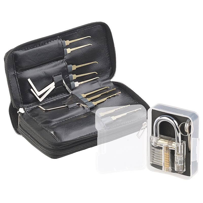 Profi-Lockpicking-Set mit 30-teiliger Dietrich-Tasche & Übungs-Schloss