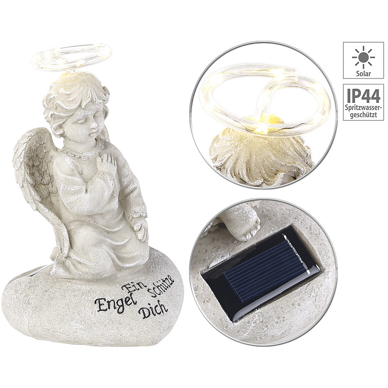 Schutzengel-Figur mit Solar-LED-Licht, 7 LEDs, 20 cm, IP44