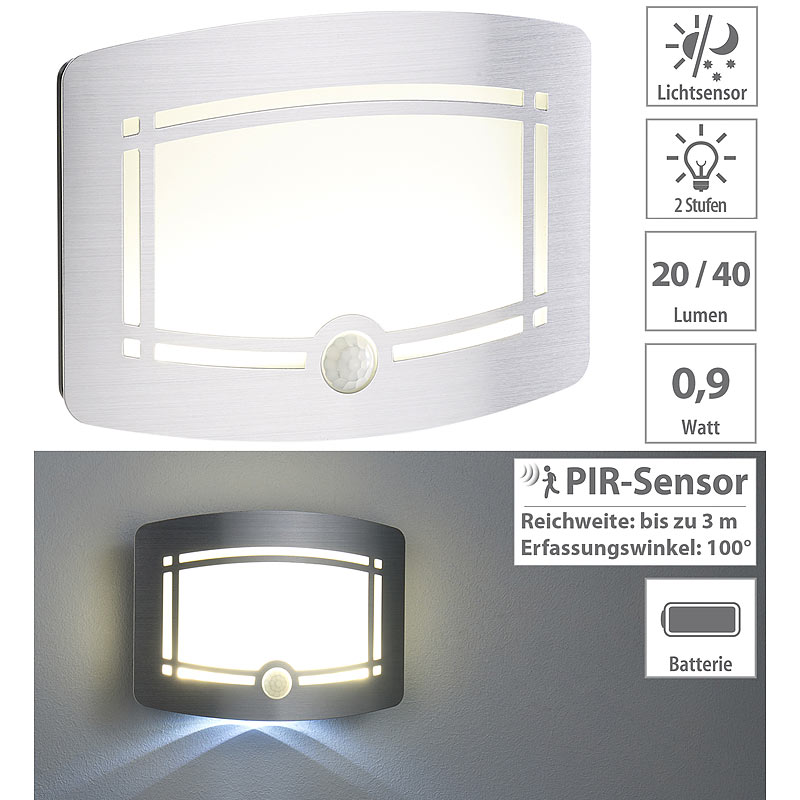 2-stufige Batterie-LED-Wandleuchte, Bewegungs- & Lichtsensor, 40 lm