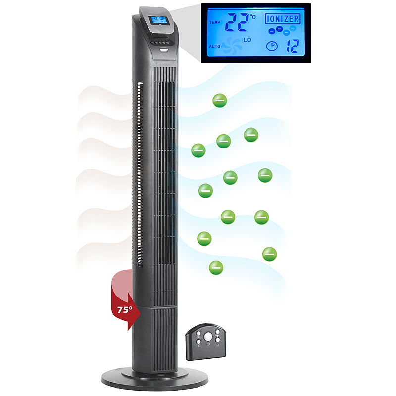 3-stufiger Design-Turmventilator mit Ionisator, 75°-Oszillation, 50 W