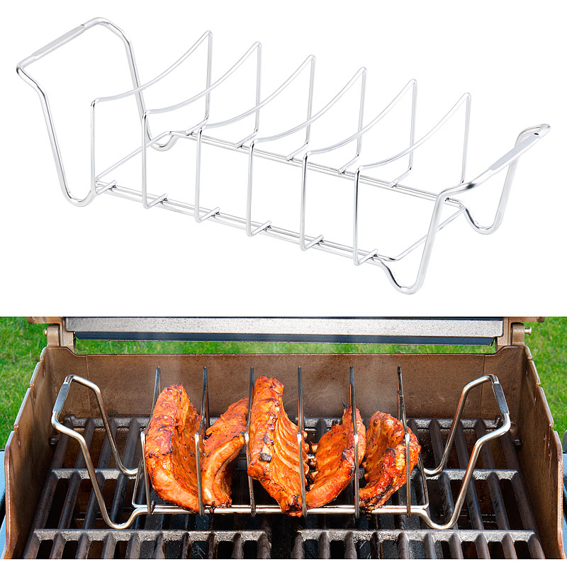 2in1-Sparerib-Halter und Bratenkorb für Grill und Ofen, Edelstahl